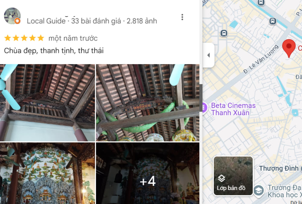 Hình ảnh review chân thật từ khách tham quan chùa trên Google Maps (Ảnh: Google Maps)