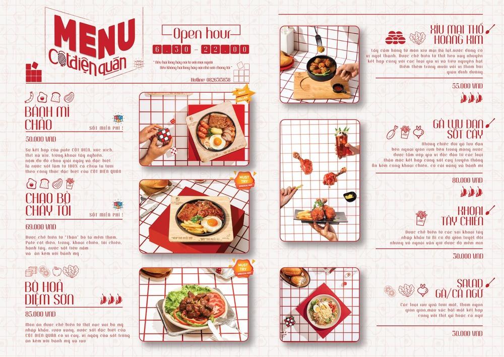 Menu đồ ăn tại Cột Điện Quán