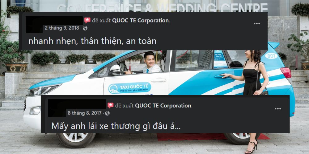 Khách hàng đề xuất về dịch vụ taxi Quốc Tế tại fanpage của hãng