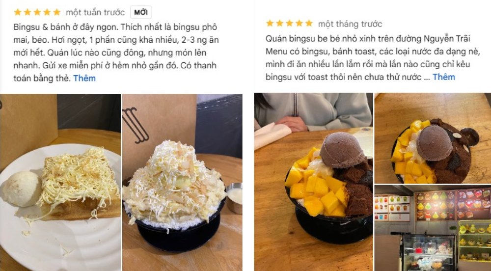 Khách hàng đánh giá bingsu rất ngon, nhân viên phục vụ nhiệt tình, không gian sạch sẽ (Ảnh: sưu tầm Internet)