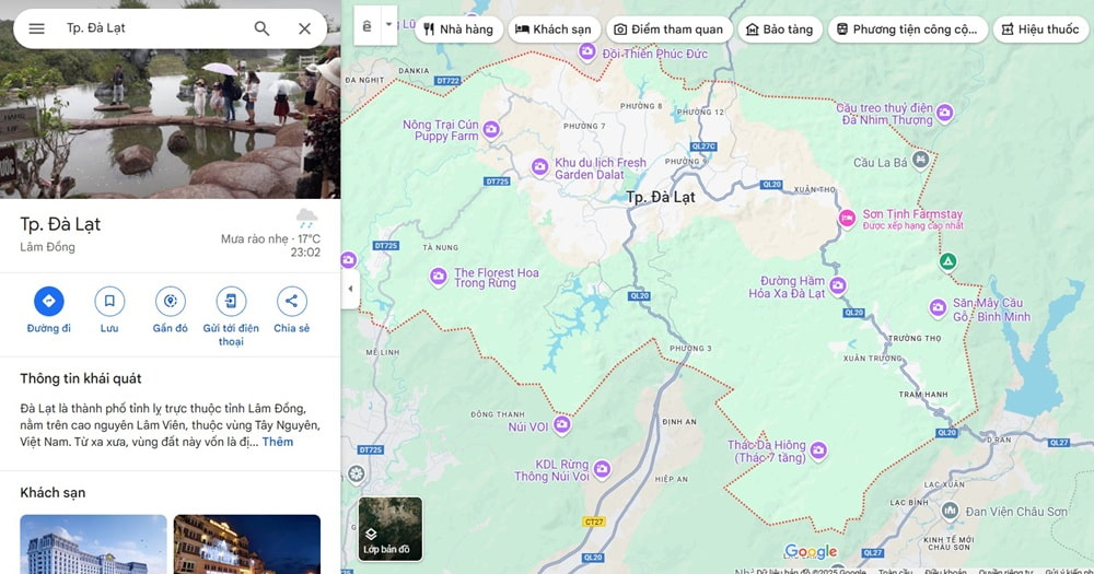 Đà Lạt nằm ở độ cao khoảng 1.500m so với mực nước biển (Ảnh: Google Maps)