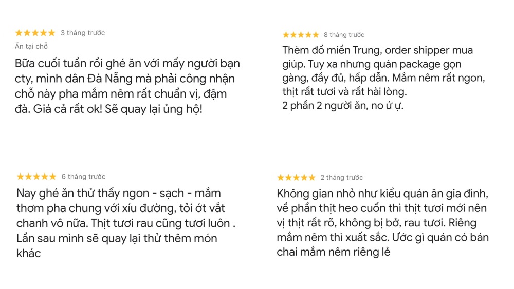 Một số đánh giá của thực khách khi tới quán Dì Ba trải nghiệm (Ảnh: Google Maps)