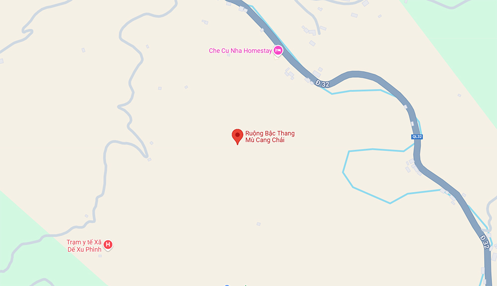 Vị trí của ruộng bậc thang Mù Cang Chải Yên Bái trên Google Maps (Ảnh: Google Maps)