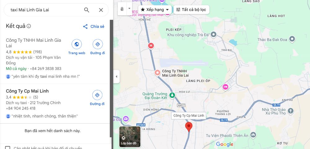 Địa chỉ trụ sở taxi Mai Linh tại Gia Lai (Ảnh: Google Maps)