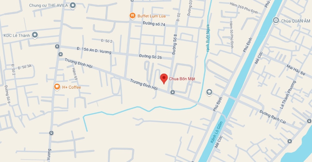 Vị trí của Chùa Bốn Mặt trên bản đồ (Ảnh: Google Maps)