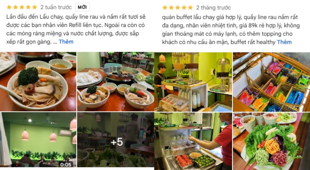 Khách hàng khen buffet nhiều lựa chọn, rau sạch và tươi (Ảnh: Google Maps)
