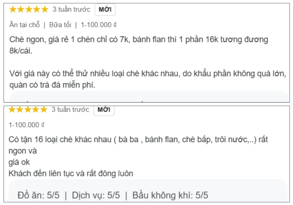 Nhận xét tích cực của khách hàng về chè mâm Khánh Vy (Ảnh: Google Maps)