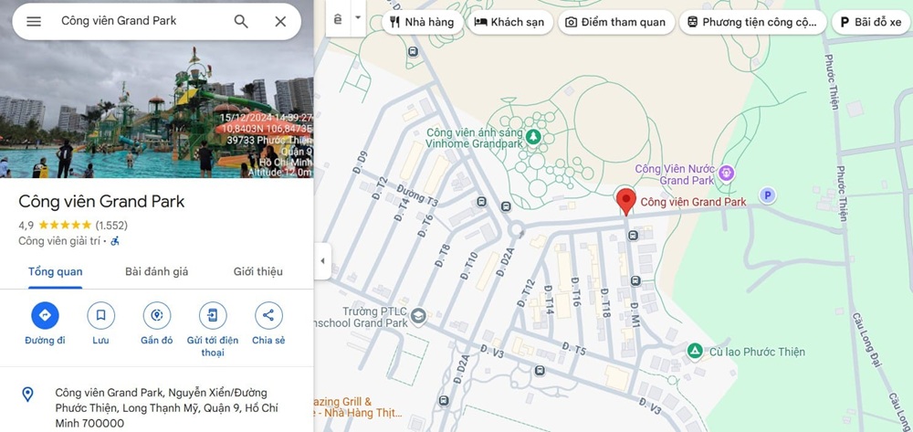 Địa điểm của công viên Grand Park (Ảnh: Google Maps)