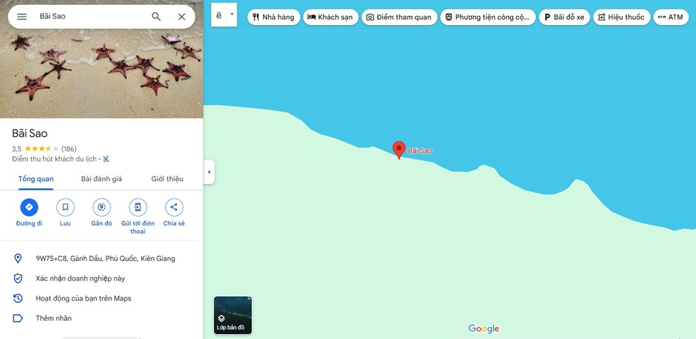 Địa chỉ của Bãi Sao tại Phú Quốc (Ảnh: Google Maps)