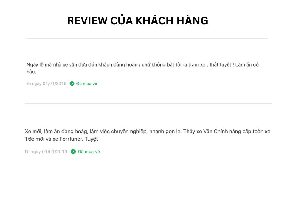 Đánh giá của khách hàng về nhà xe Vân Chính