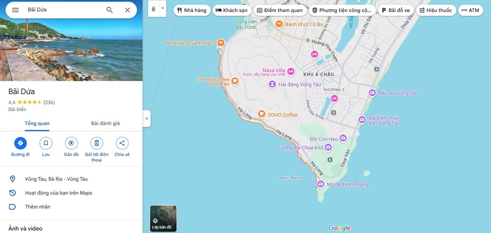 Bãi Dứa là một trong những bãi biển đẹp thuộc Vũng Tàu (Ảnh: Google Maps)