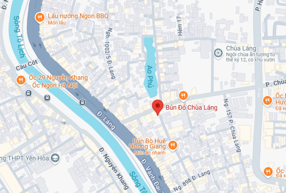 Hình ảnh vị trí Bún Đỏ Chùa Láng trên bản đồ (Ảnh: Google Maps)