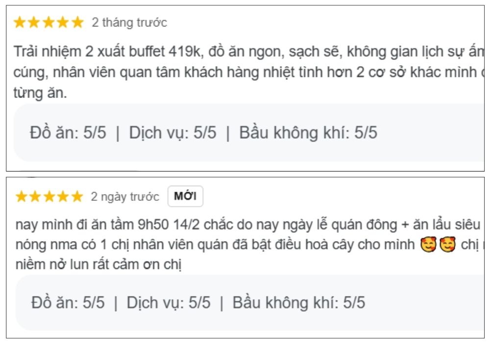 Đánh giá chân thực của khách hàng về trải nghiệm tại Manwah Lotte Liễu Giai (Ảnh: Google Maps)