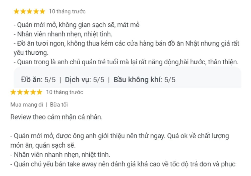 Những nhận xét tích cực từ khách hàng về Sushi Thủ Đức 