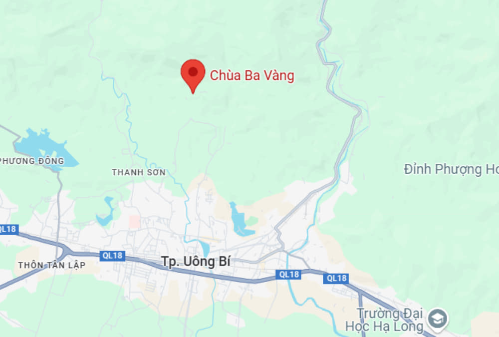 Chùa Ba Vàng có vị trí cách trung tâm TP.Uông Bí 5km (Ảnh: Google Maps)