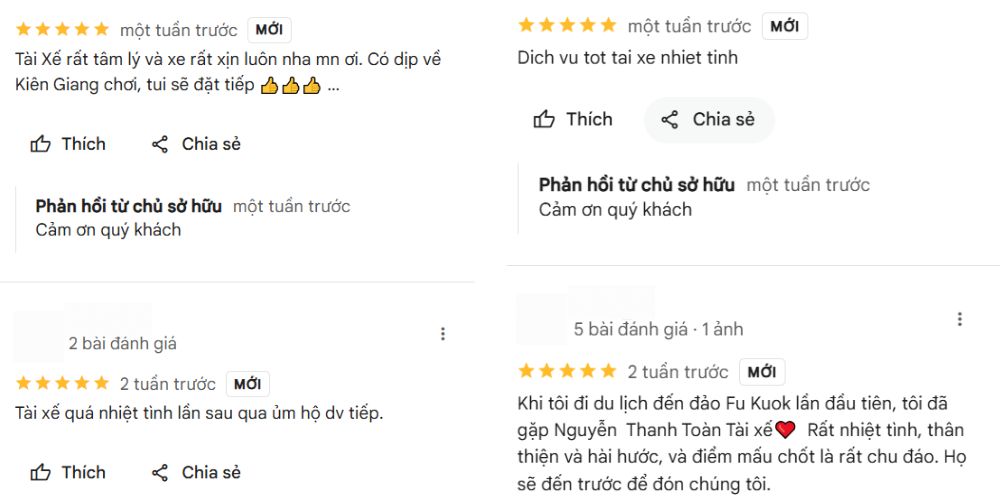 Feedback khách hàng về dịch vụ taxi An Thới Phú Quốc