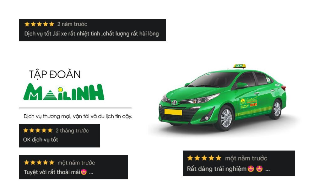 Taxi Mai Linh nhận được nhiều đánh giá tốt trên Google Maps nhờ dịch vụ tốt, giá phải chăng (Ảnh: Google Maps)