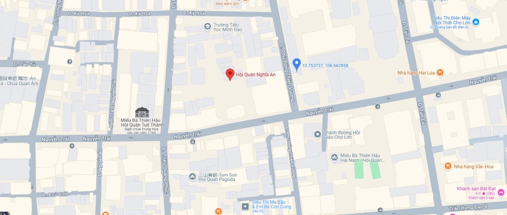 Vị trí tọa lạc của Hội Quán Nghĩa An trên bản đồ (Ảnh: Google Maps)