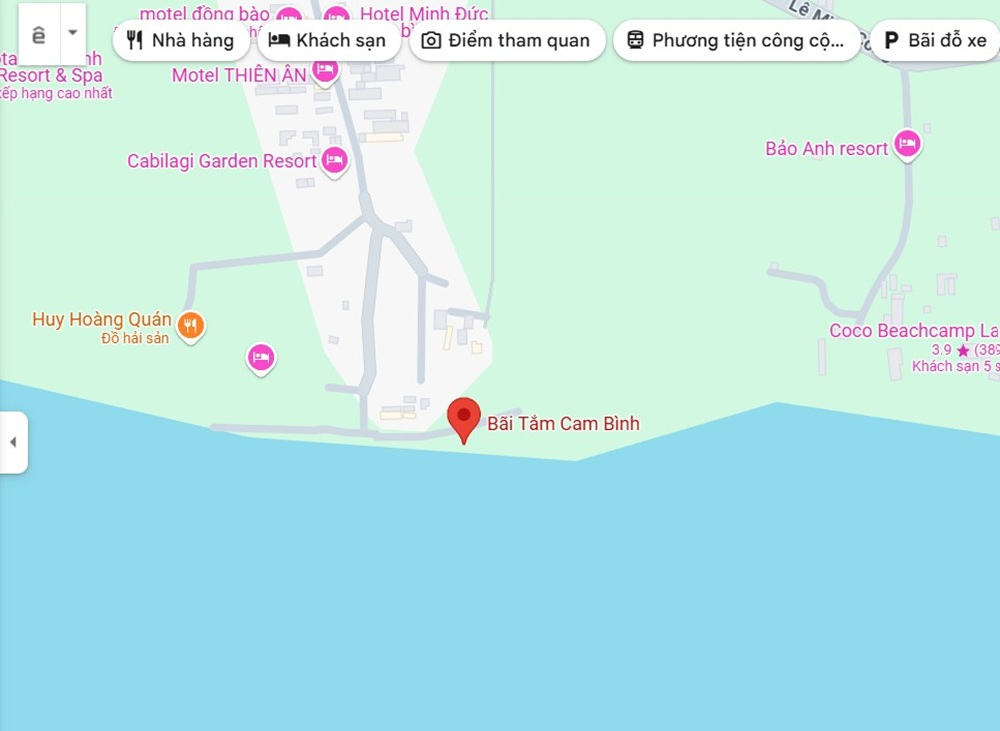 Bãi tắm Cam Bình nổi tiếng tại Bình Thuận (Ảnh: Google Maps)