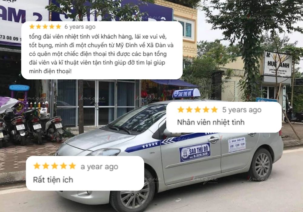 Những dòng đánh giá tích cực từ phía khách hàng khi sử dụng dịch vụ Taxi sao Thủ Đô (Ảnh: Google Maps)