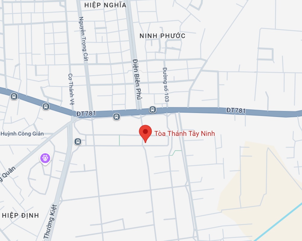 Vị trí của Tòa Thánh Tây Ninh trên bản đồ (Ảnh: Google Maps)