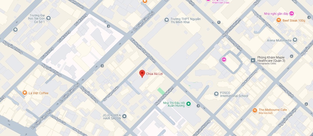 Vị trí tọa lạc của chùa Xá Lợi trên bản đồ (Ảnh: Google Maps)