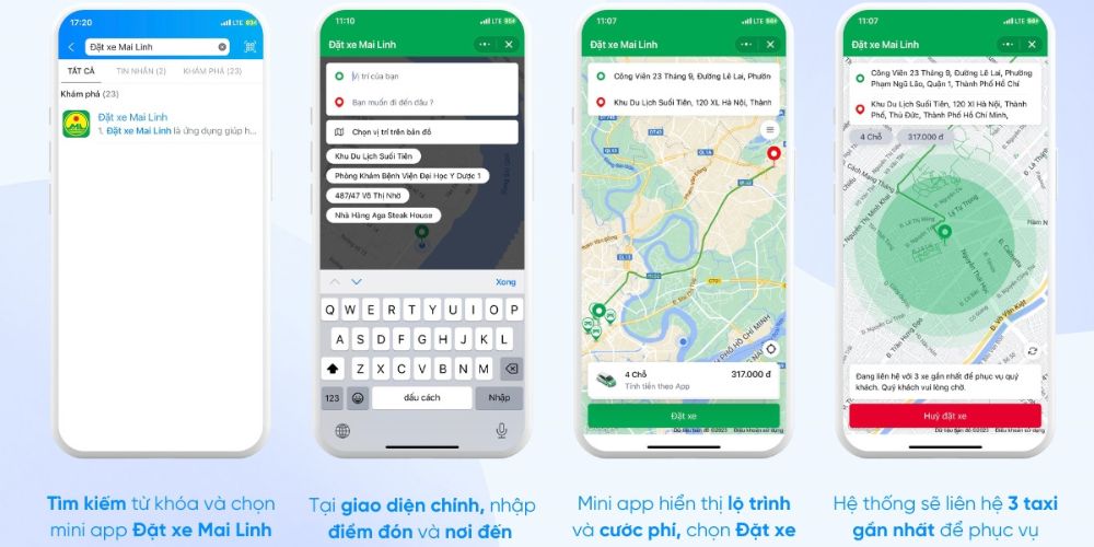 Hướng dẫn đặt xe taxi Mai Linh trên ứng dụng Zalo