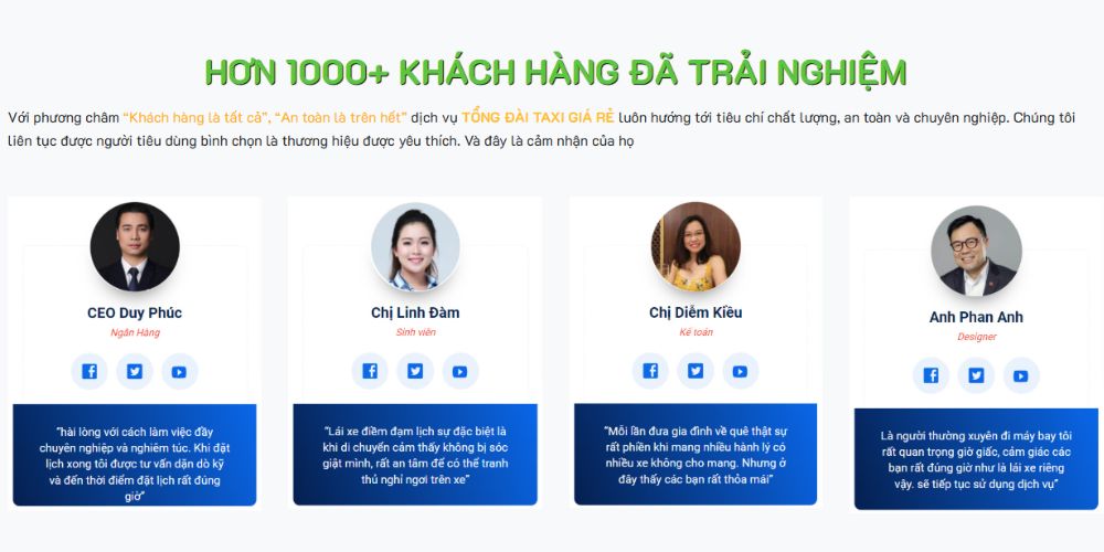 Feedback khách hàng về dịch vụ Tổng Đài Taxi Giá Rẻ