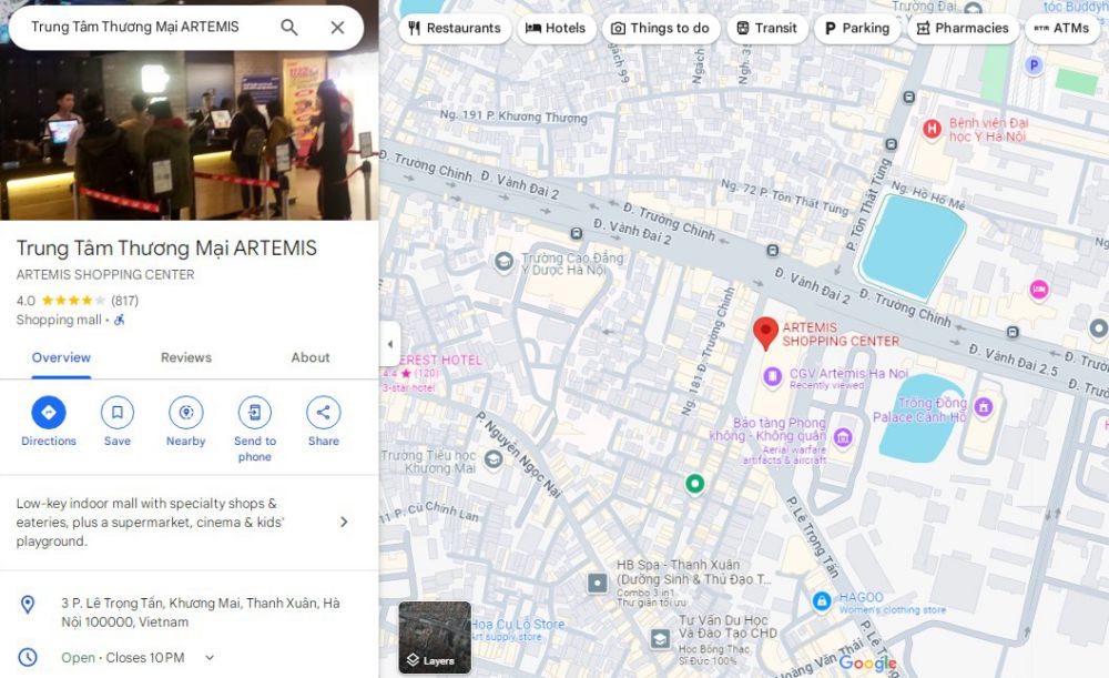 Địa chỉ Trung tâm thương mại Artemis 