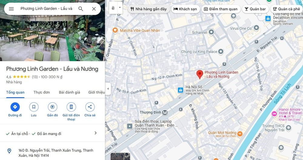 Nhà hàng Phương Linh Garden nằm ngay trên mặt đường Nguyễn Trãi sầm uất