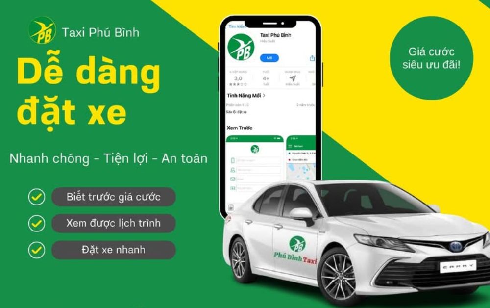 Đặt xe dễ dàng với ứng dụng đặt xe online của taxi Phú Bình (Ảnh: Sưu tầm internet)