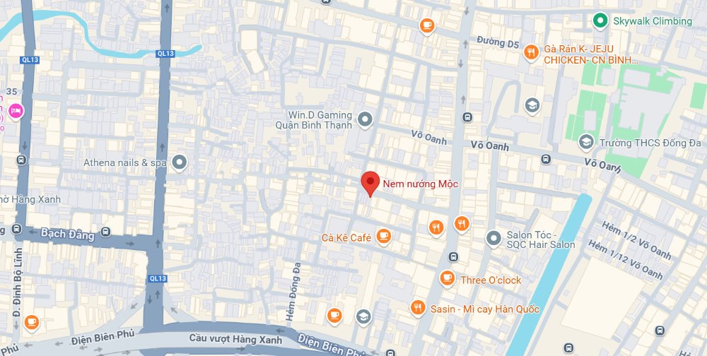 Địa chỉ nem nướng Mộc trên bản đồ điện tử (Ảnh: Google Maps)