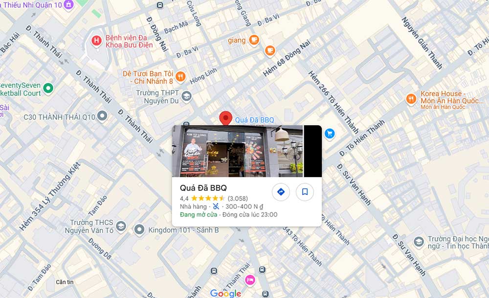 Quán buffet trên bản đồ của Google (Ảnh: Google Maps)