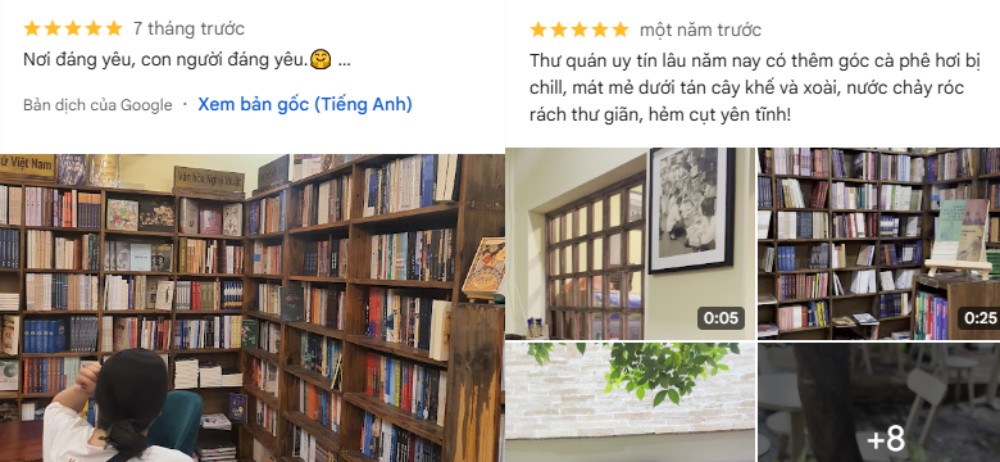 Khách yêu thích không gian thoáng mát và cảm giác thư giãn khi đọc sách (Ảnh: Google Maps)