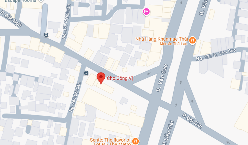 Chợ Cống Vị nằm ở vị trí trung tâm Thủ Đô (Ảnh: Google Maps)