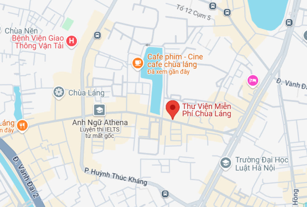 Thư viện Chùa Láng có vị trí gần các trường ĐH Luật, ĐH Ngoại thương (Ảnh: Google Maps)