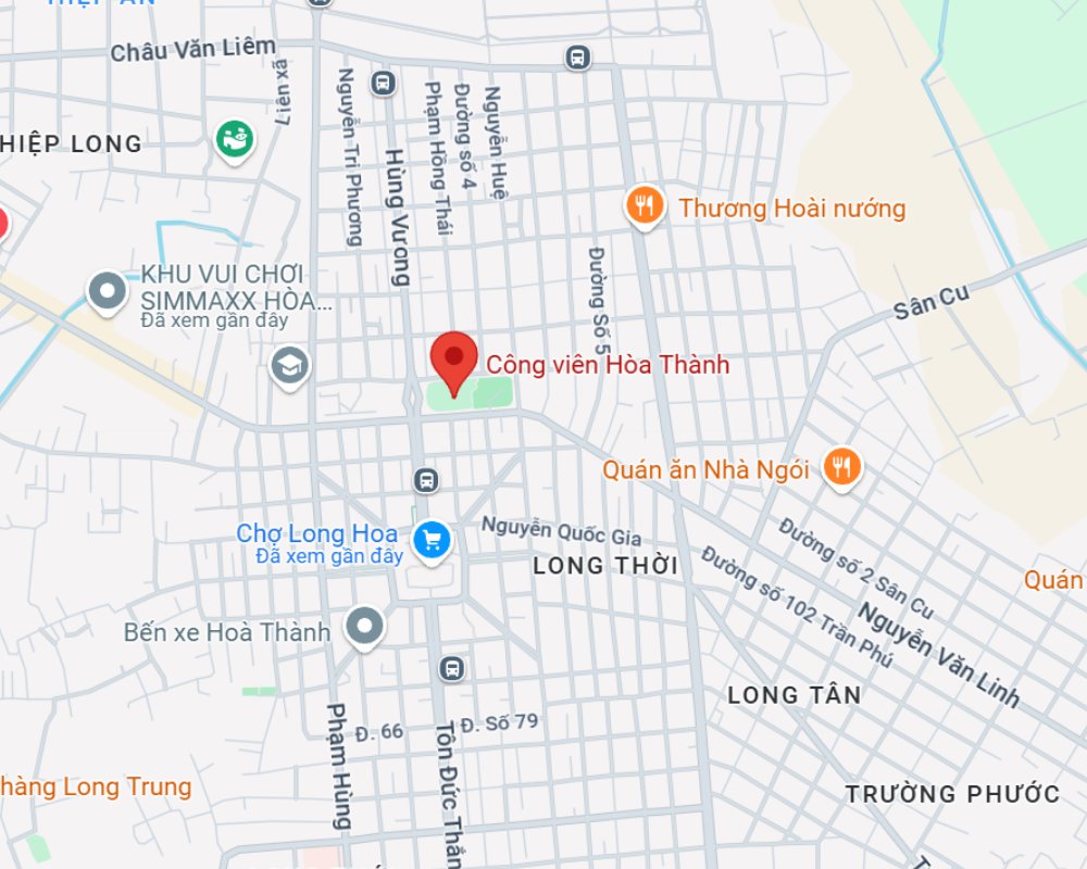 Vị trí của công viên Hòa Thành (Ảnh: Google Maps)