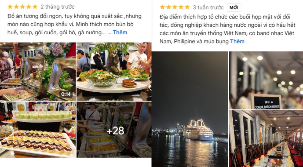 Du khách đánh giá du thuyền có đồ ăn và không gian ấn tượng trên sông Sài Gòn (Ảnh: Google Maps)