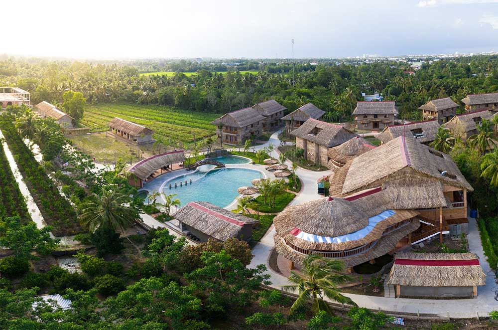 Toàn cảnh Mekong Lodge từ trên cao (Ảnh: Mekong Lodge Resort)