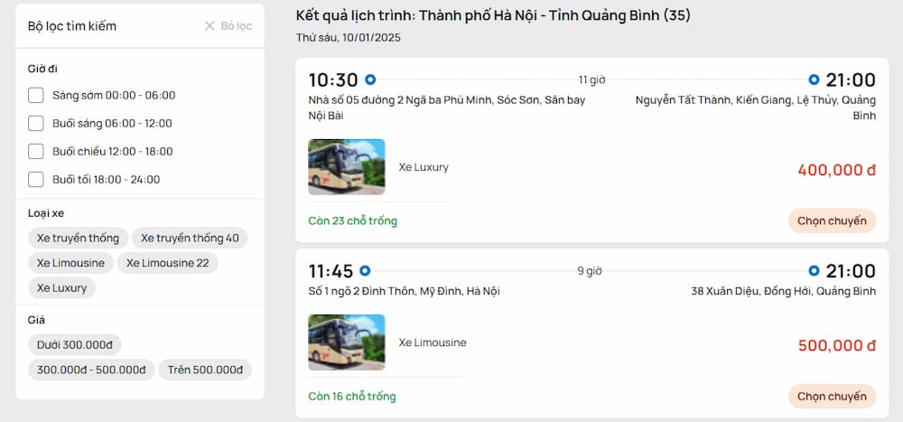 Đặt vé trực tuyến nhanh chóng trên website chính thức của nhà xe Hưng Long (Ảnh: nhà xe Hưng Long)