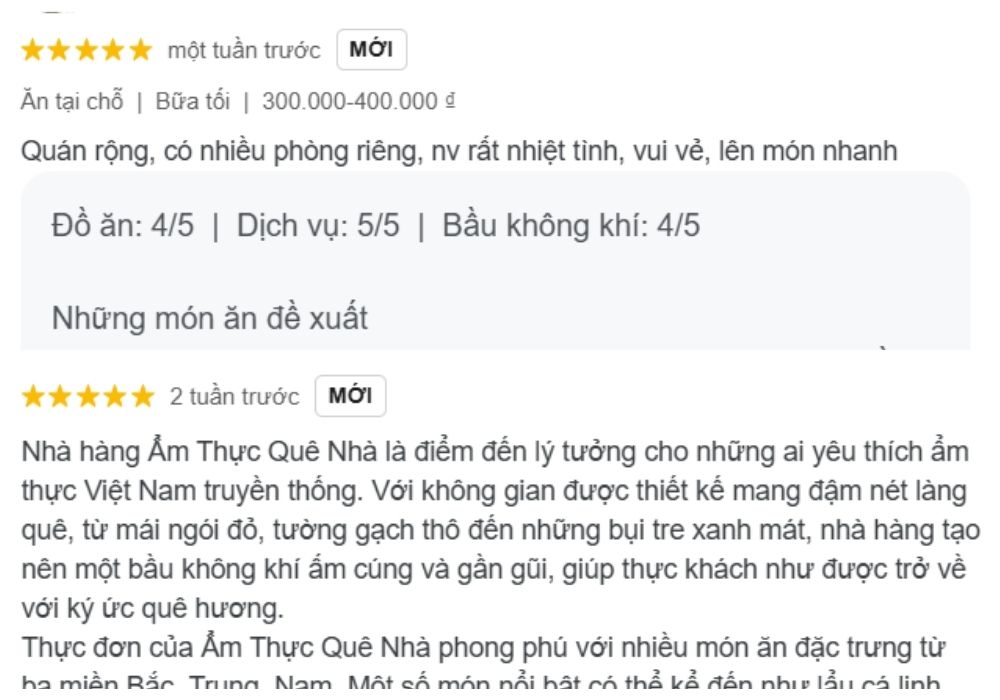 Khách hàng có nhiều nhận xét tích cực dành cho nhà hàng 