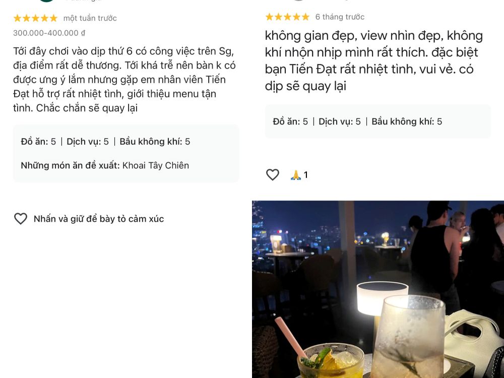 Đánh giá của khách hàng về quán Social Club Rooftop 