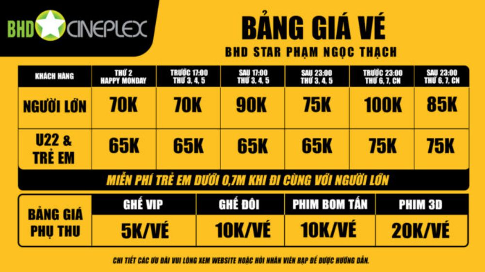 Bảng giá vé BHD Star Phạm Ngọc Thạch