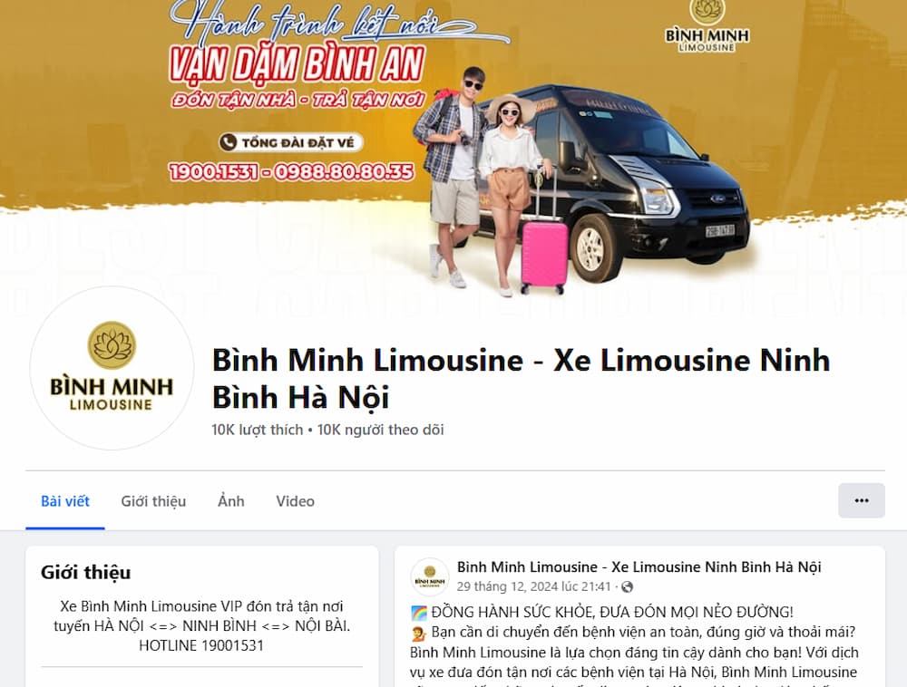 Đặt vé trực tiếp trên Fanpage của nhà xe (Ảnh: Nhà xe Bình Minh)