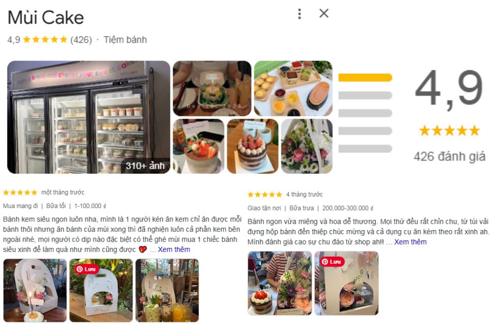 Một số khách hàng nhận xét rằng bánh được trang trí đẹp mắt, ngon miệng (Ảnh: Google Maps)