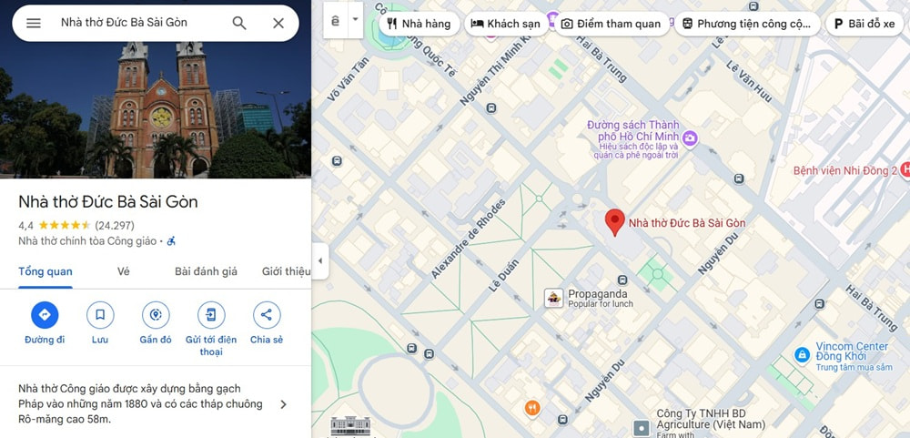 Nhà thờ Đức Bà tọa lạc tại Quận 1, Hồ Chí Minh (Ảnh: Google Maps)