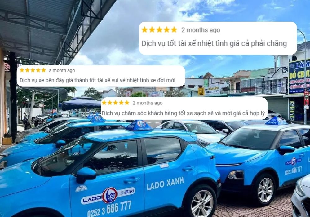 Những dòng đánh giá 5 sao về chất lượng dịch vụ vượt trội của Lado Taxi tại Biên Hòa (Ảnh: Google Maps)