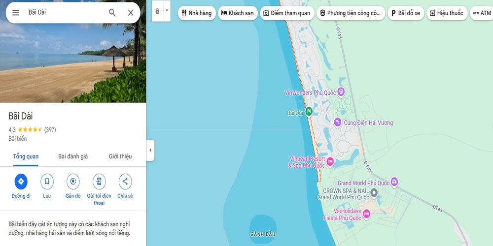 Địa chỉ của Bãi Dài tại Phú Quốc (Ảnh: Google Maps)