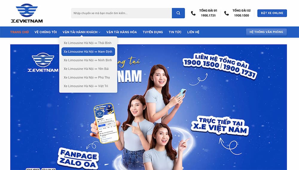 Đặt vé trực tiếp trên website nhà xe (Ảnh: nhà xe Việt Nam)