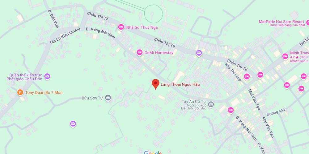 Vị trí của Lăng Thoại Ngọc Hầu trên bản đồ (Ảnh: Google Maps)